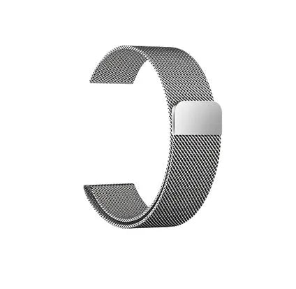 Stainless steel Apple Watch strap with buckle on a 42mm watch case in silver finish