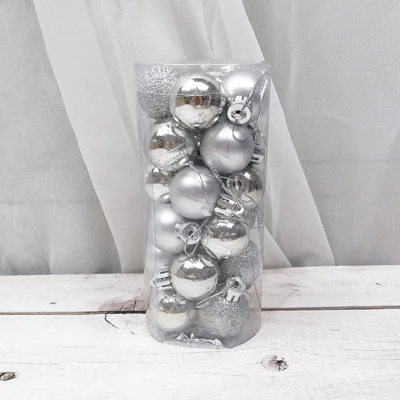 3 cm shiny matte finish Christmas tree bauble ornament in assorted colours including red, gold, and silver.