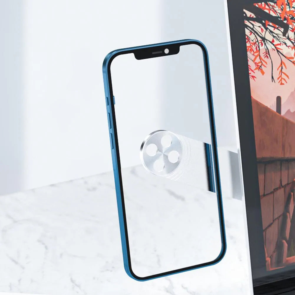 Black aluminium laptop phone holder with magnetic mount attached to laptop showing dual screen setup
