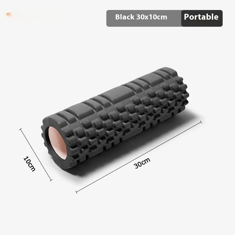 EVA foam roller for fitness in multiple colours and sizes including black, grey, pink, and blue