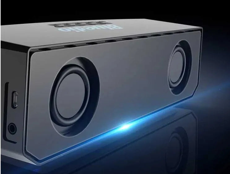 Black BS-6 cloud smart speaker showing compact rectangular design and micro-USB port.