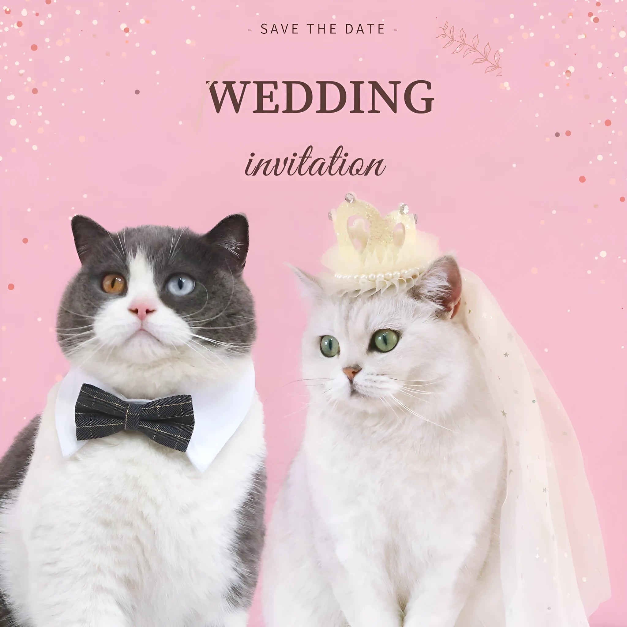 Cat wearing princess crown headdress with lace veil in beige or pink