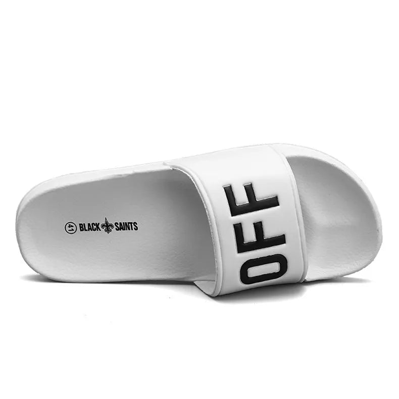 Men's black and white open toe slippers with rubber soles in various EU sizes
