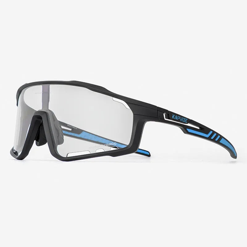 TR90 semi-rimless cycling sunglasses with photochromic lenses, shown in multiple colour options.