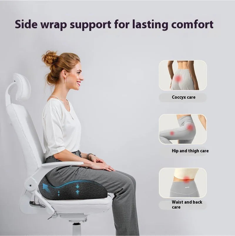 Memory foam seat cushion for office chairs in light grey colour on wooden chair