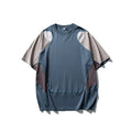 Men's loose fit patchwork contrast colour sports T-shirt with raglan sleeves