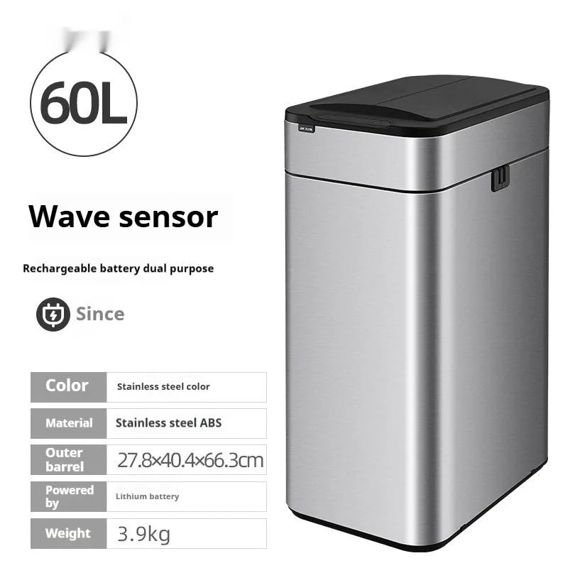 Stainless steel smart inductive trash can with square shape and deodorant system