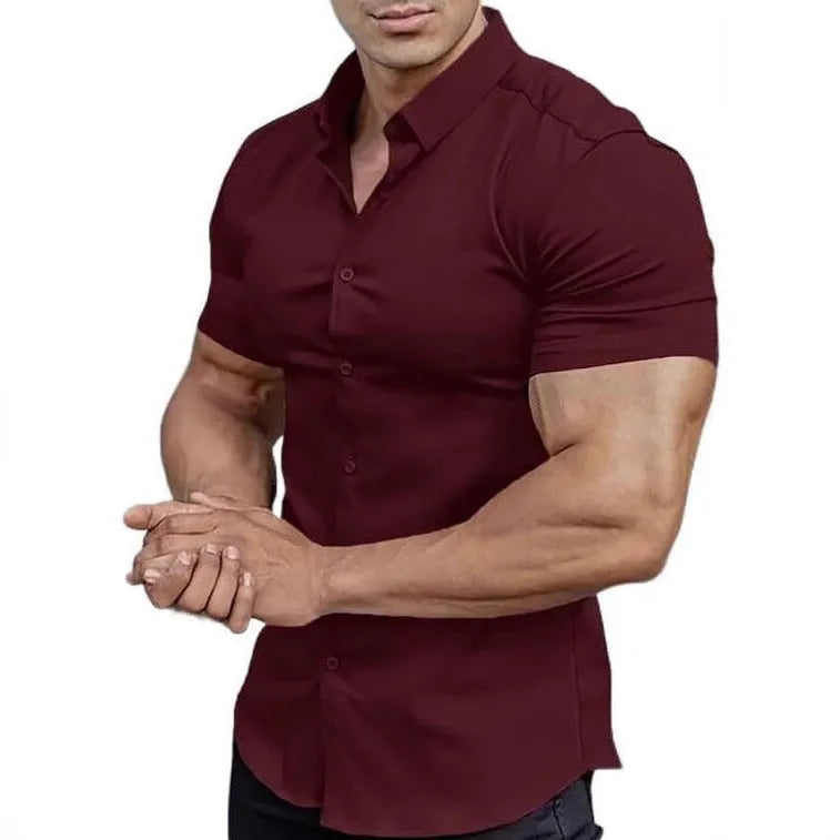 Men's short sleeve casual printed shirt with collar in a choice of colours.