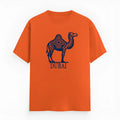 Orange cotton T-shirt with round neck and loose short sleeves on hanger
