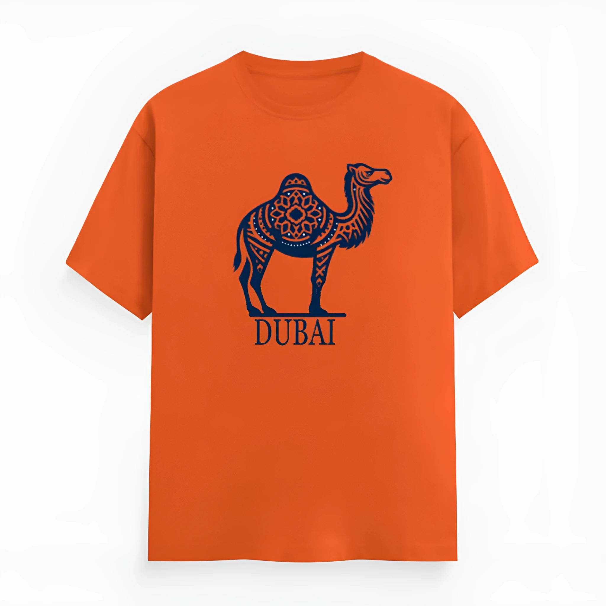 Orange cotton T-shirt with round neck and loose short sleeves on hanger