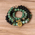 Green and black alloy elastic beaded long bracelet with stretch band