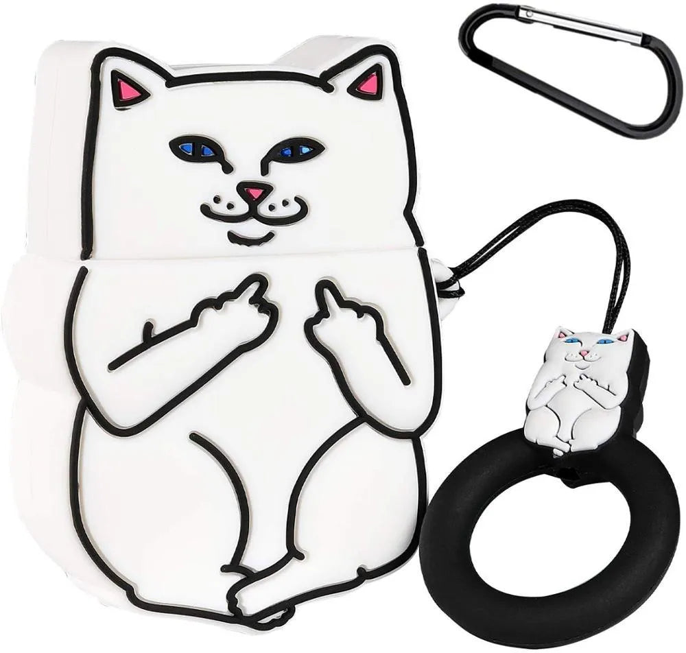 Silicone protective case for AirPods with cartoon animal designs including avocado and black cat styles