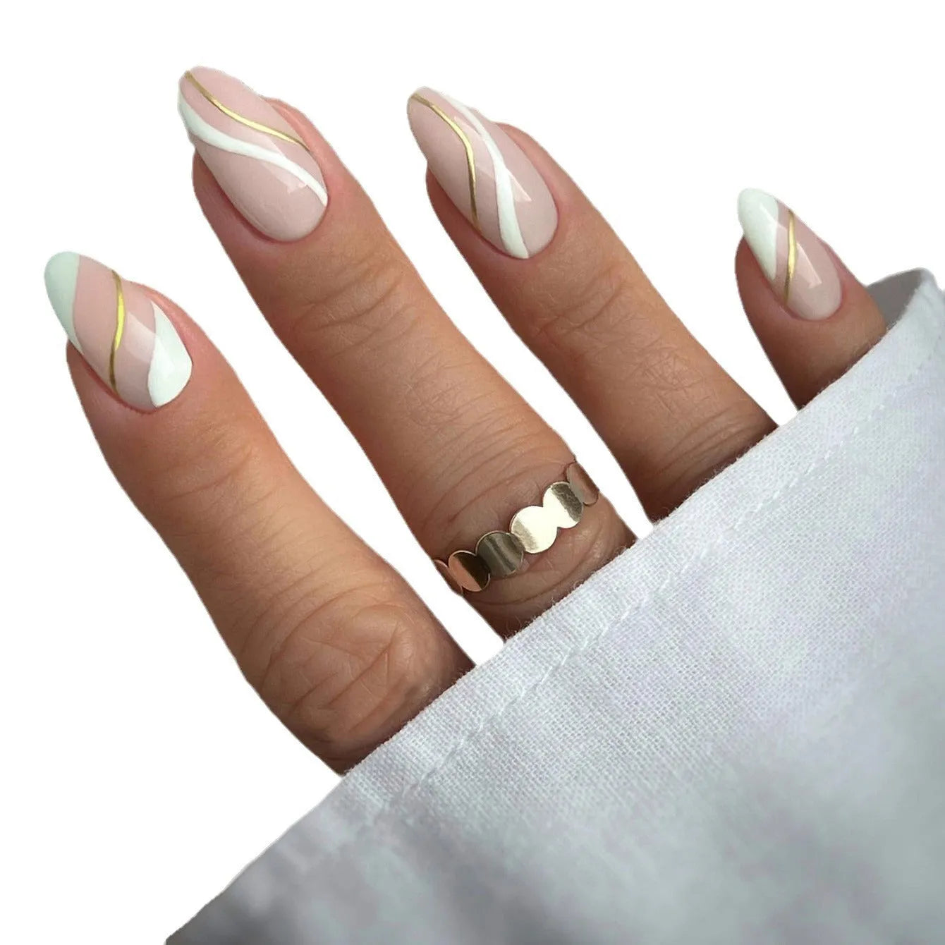 Wearable nail stickers with plaid pattern in jelly glue colour, medium drop shape
