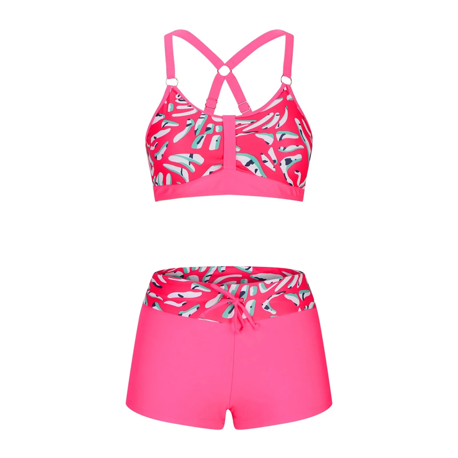 Women's floral print bikini swimsuit set in polyester, shown on a mannequin.