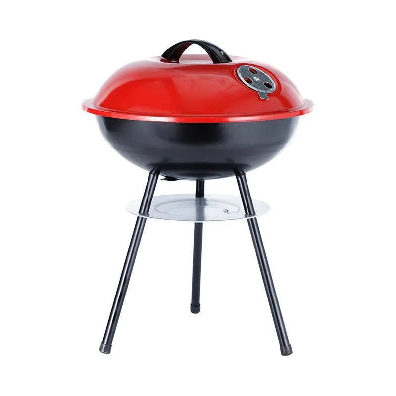 14-inch portable barbecue grill with iron construction and apple stove design for outdoor cooking