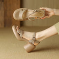 Women's open toe platform wedge sandals in apricot beige colour with a microfiber upper.