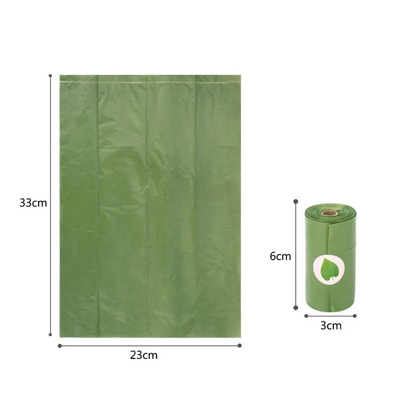 Degradable pet waste bags in green, black, blue, purple and orange colours with dispenser