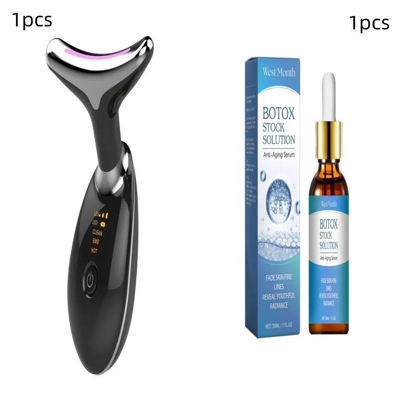 EMS thermal neck massager with three-colour LED lights for facial tightening and wrinkle reduction