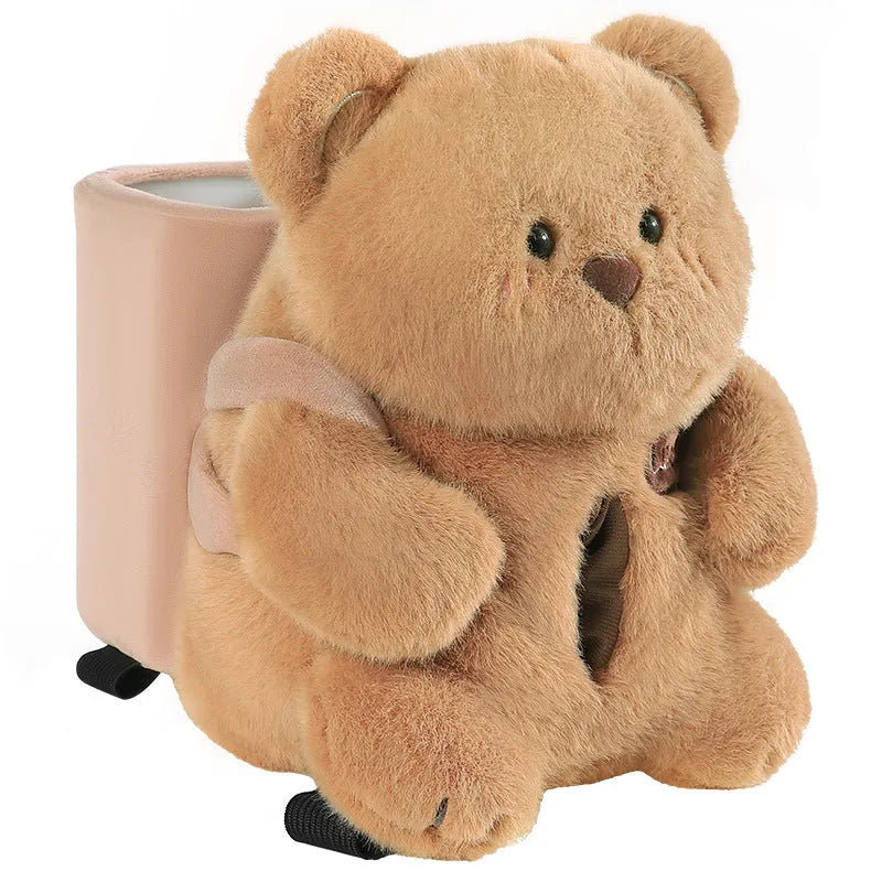 Plush two-in-one car armrest box cover tissue holder and trash can with character design models