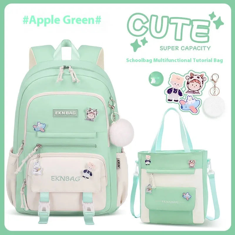 Girls waterproof Oxford cloth school backpack with curved straps and spine protection in solid colours for grade 5-6 students