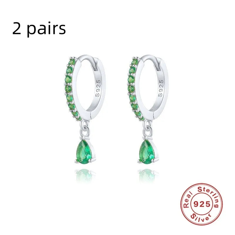 S925 sterling silver water drop earrings with geometric design and gemstone options