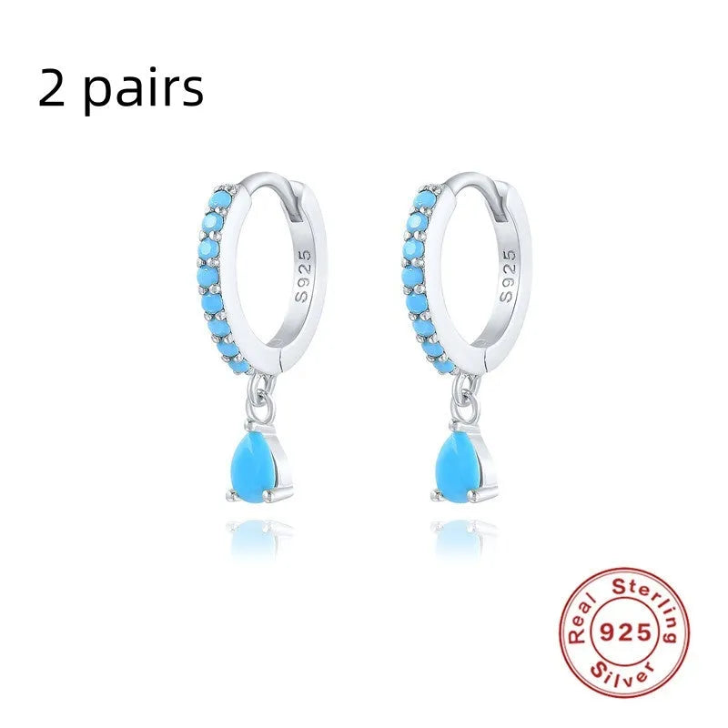 S925 sterling silver water drop earrings with geometric design and gemstone options