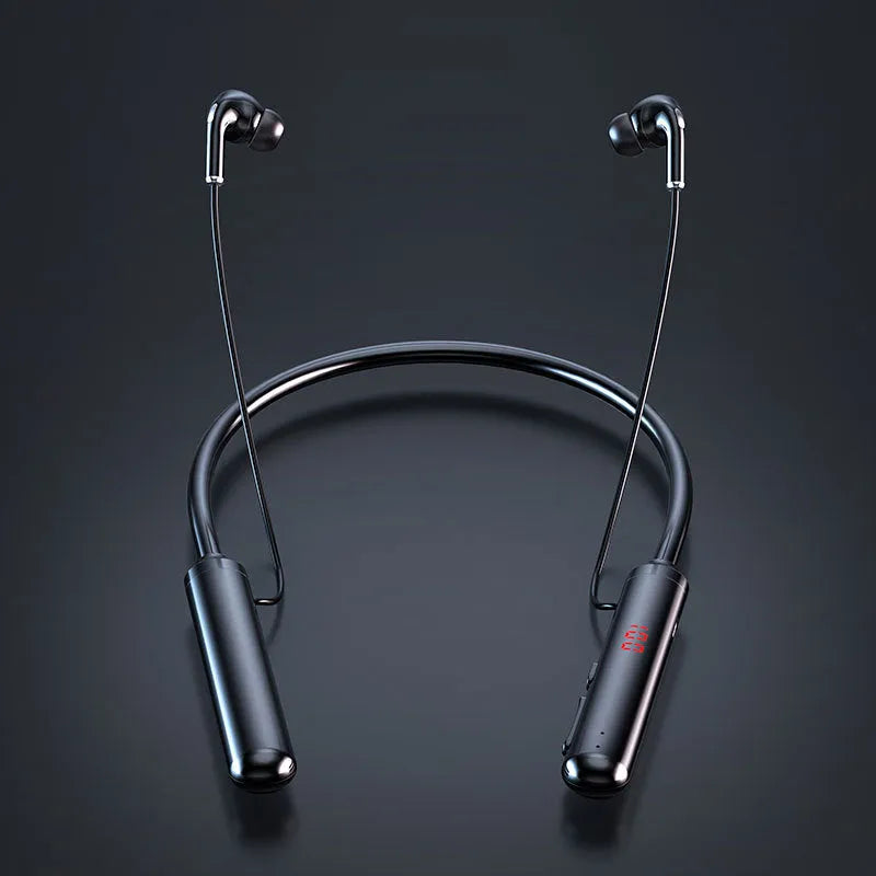Sports neckband wireless headphones in black and red with 200mm ear cord and Bluetooth 5.0