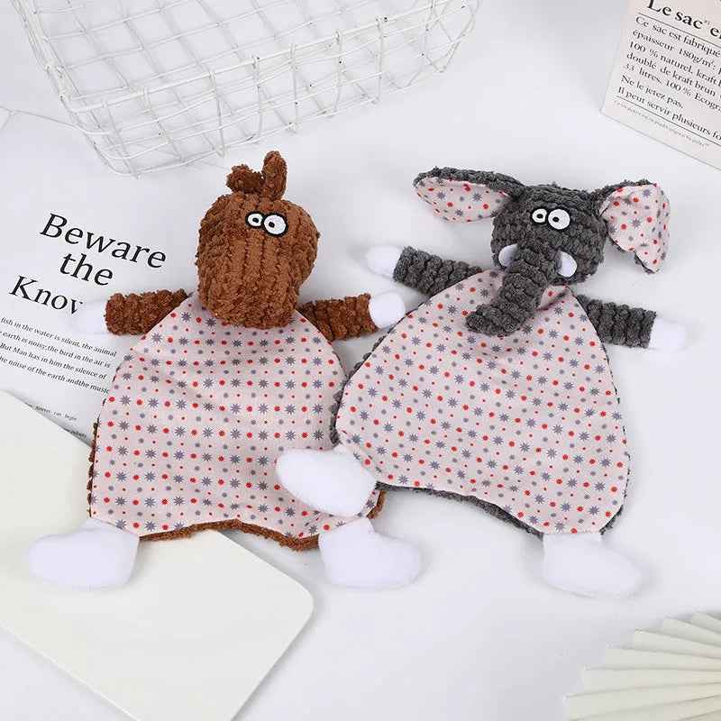 Soft velvet pet toy shaped like a fox elephant with sound activation for cats and dogs