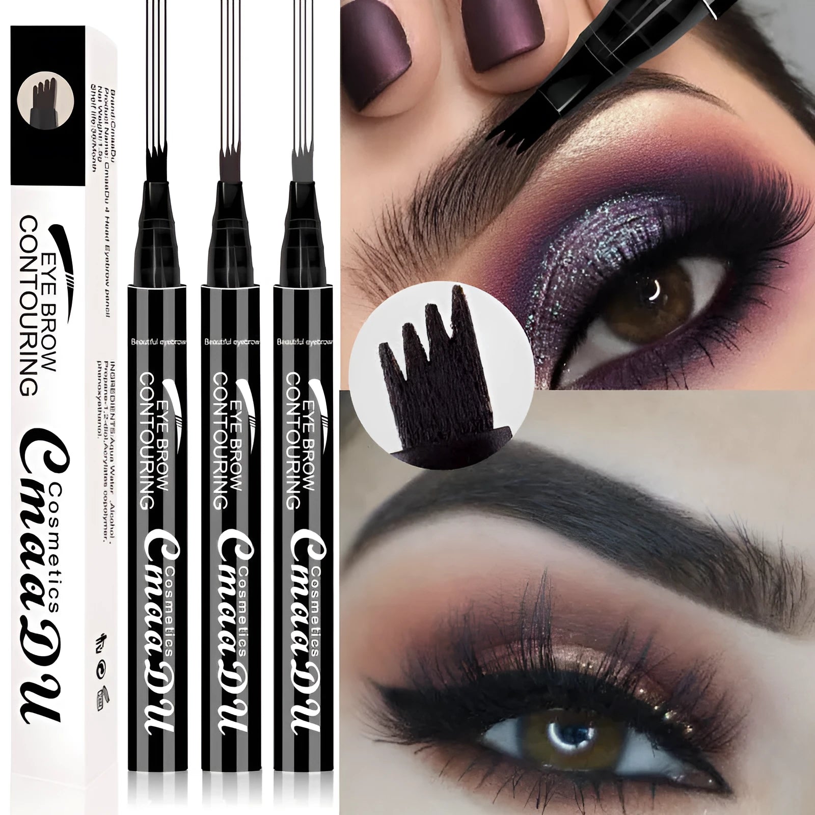 CmaaDu 4-head eyebrow pencil with four-point tip in black brown and grey colour options