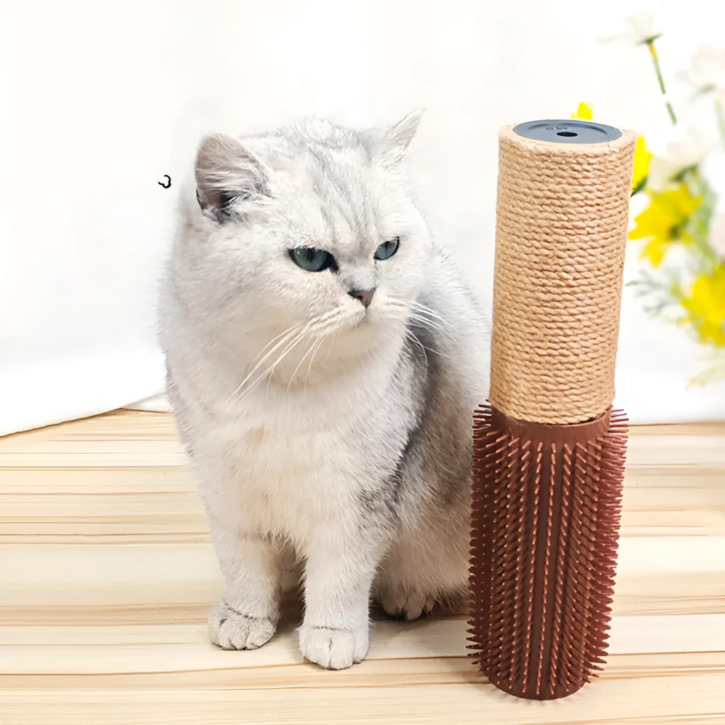 Sisal scratching post for cats measuring 30cm tall with natural fibre texture in brown or grey colour