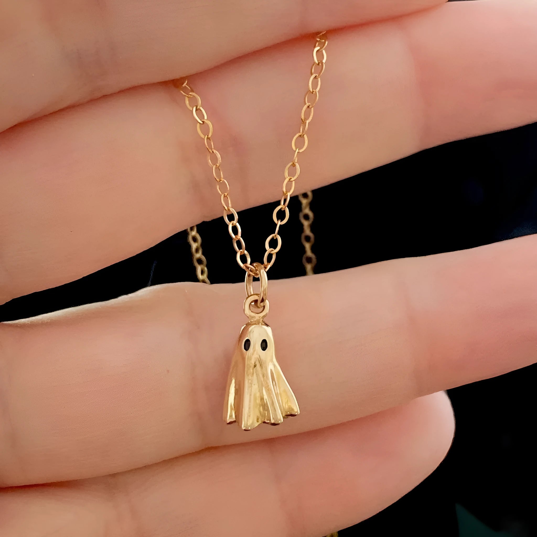 Ghost pendant necklace with titanium steel charm on stainless steel twisted chain