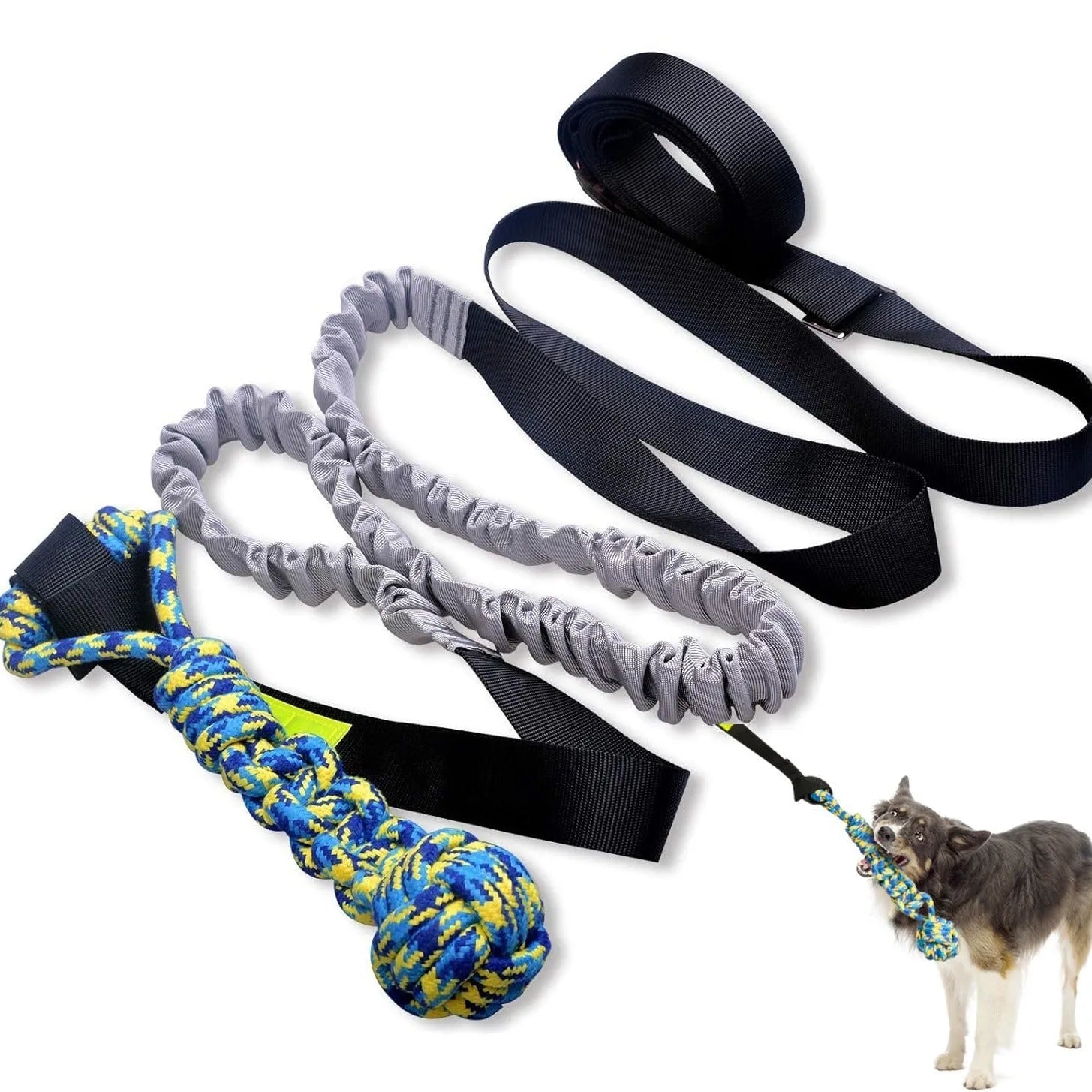 Green cotton rope dog tug toy with ball topper for tug of war games