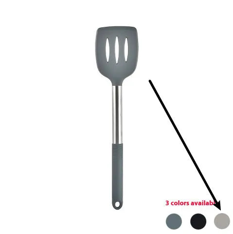 Black silicone 12-piece kitchen utensil set with rotating storage bucket including ladle, spatula, and food clip.