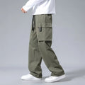 Boys straight leg cargo pants in Army Green with large pockets and a drawstring waist