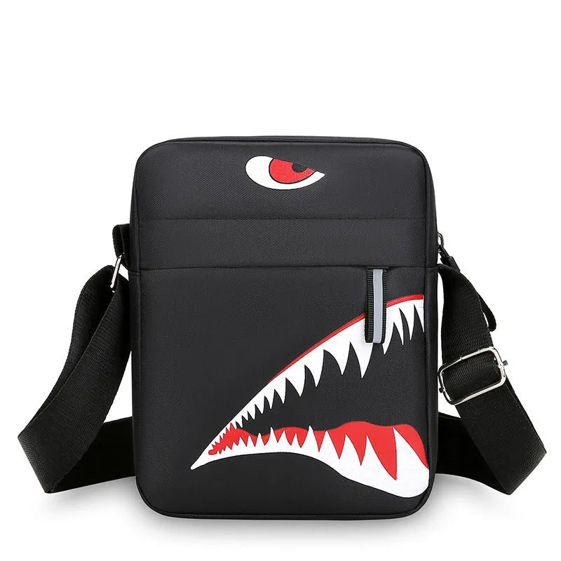 Men's small casual crossbody bag in Oxford cloth with animal print patterns in black colour option