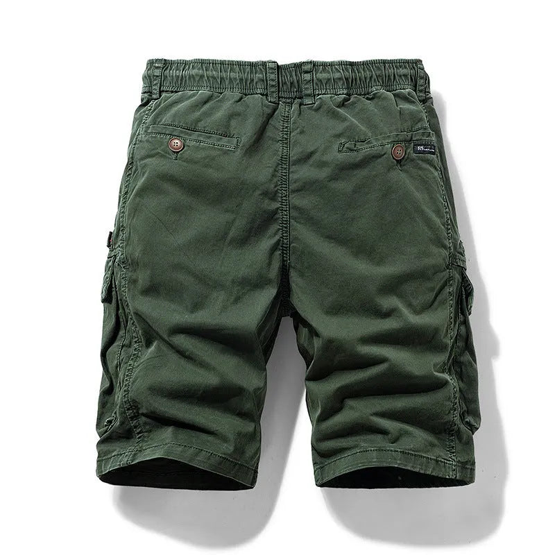 Men's cotton summer shorts with zipper and multiple pockets in Army Green colour