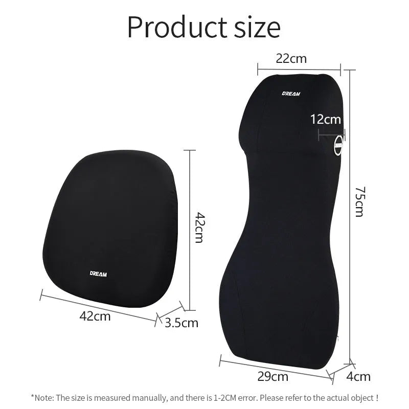 Automotive memory foam waist cushion and headrest lumbar support pillow set in various colours