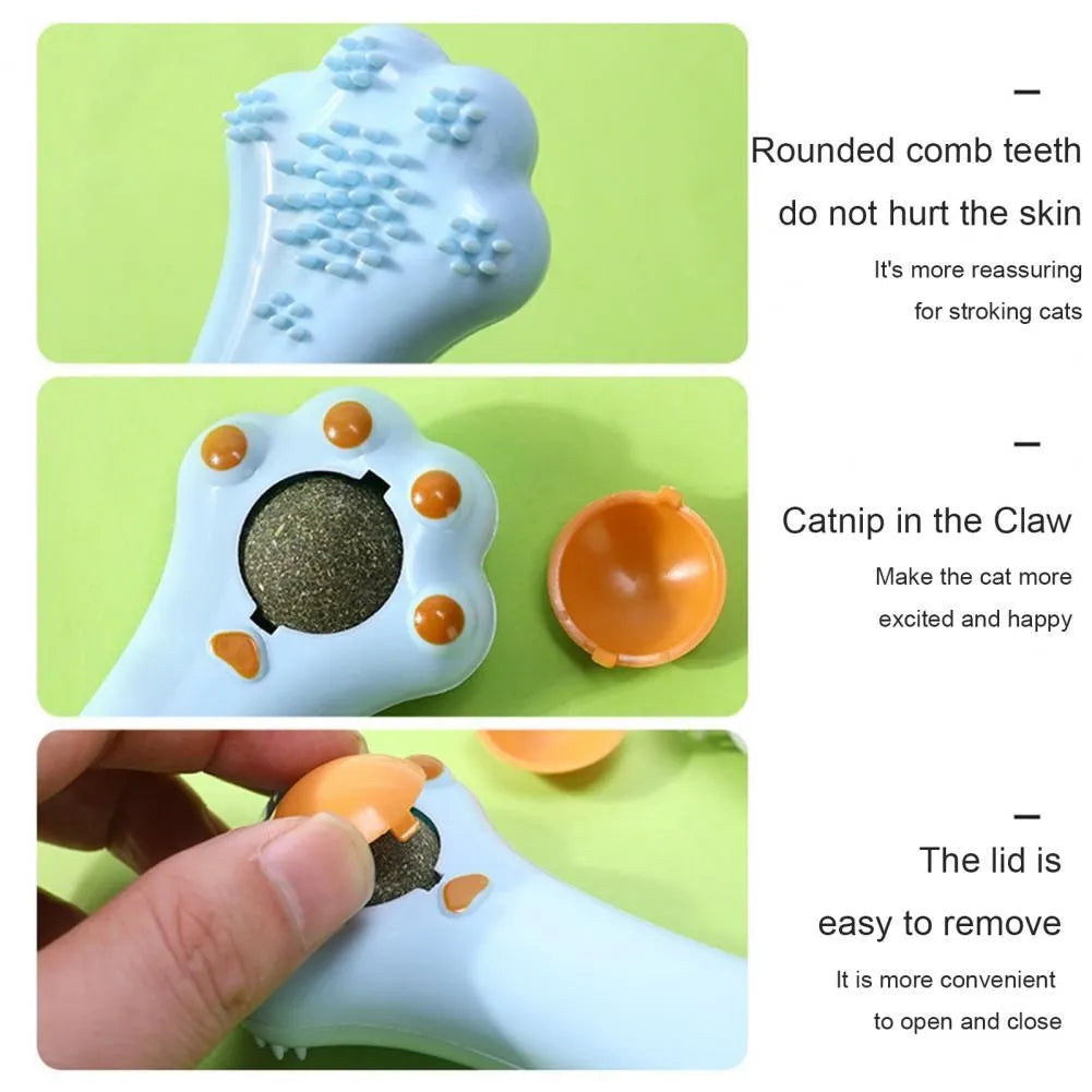 Dual-purpose cat massage comb and dental toy with cartoon design in ABS plastic measuring 13.5cm
