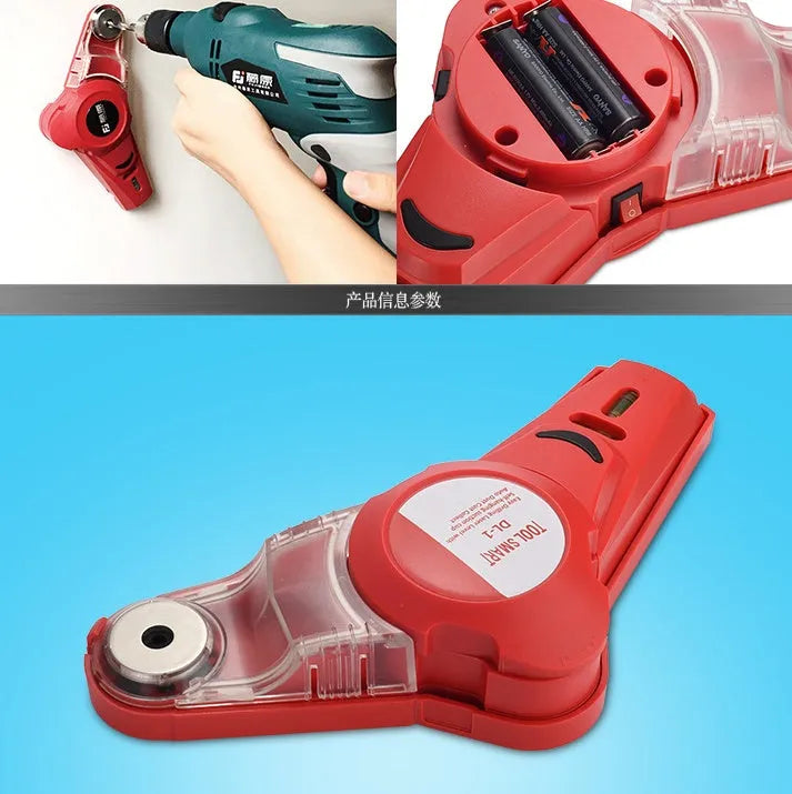 Red portable infrared laser level tool with punching positioning function for woodworking.