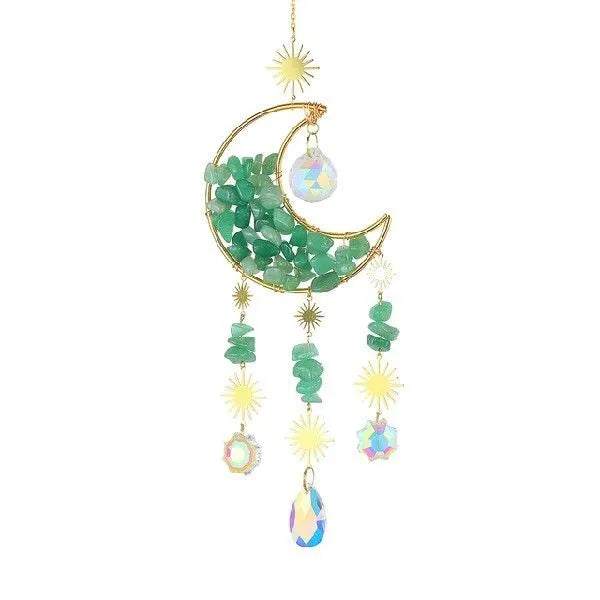 K9 crystal moon pendant hanging from a car rear-view mirror in sky blue colour