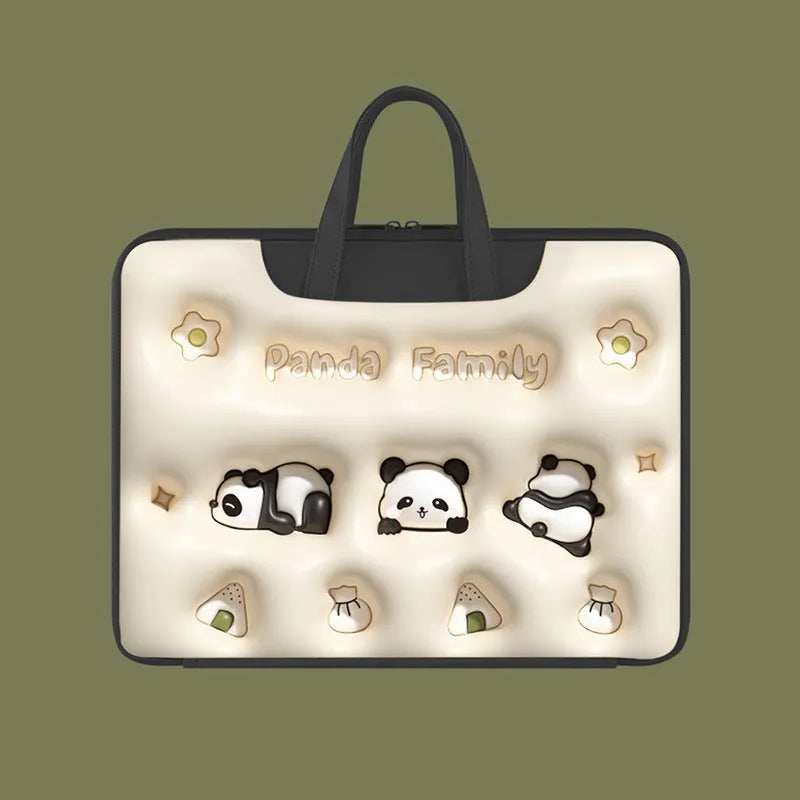Inflatable PU leather laptop bag with trolley strap in cute panda design