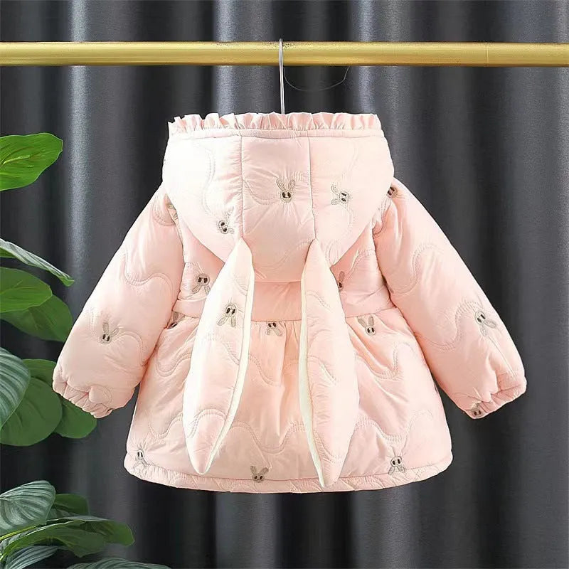 Girls thickened polyester padded winter coat zip-up pink cartoon Korean style for heights 73-100cm