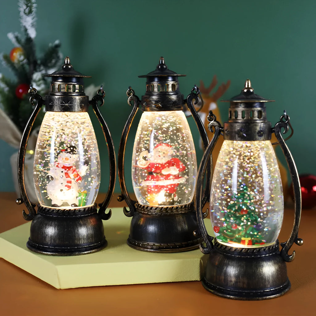 Crystal ball portable oil lamp Christmas decoration with light-emitting feature and snowman design