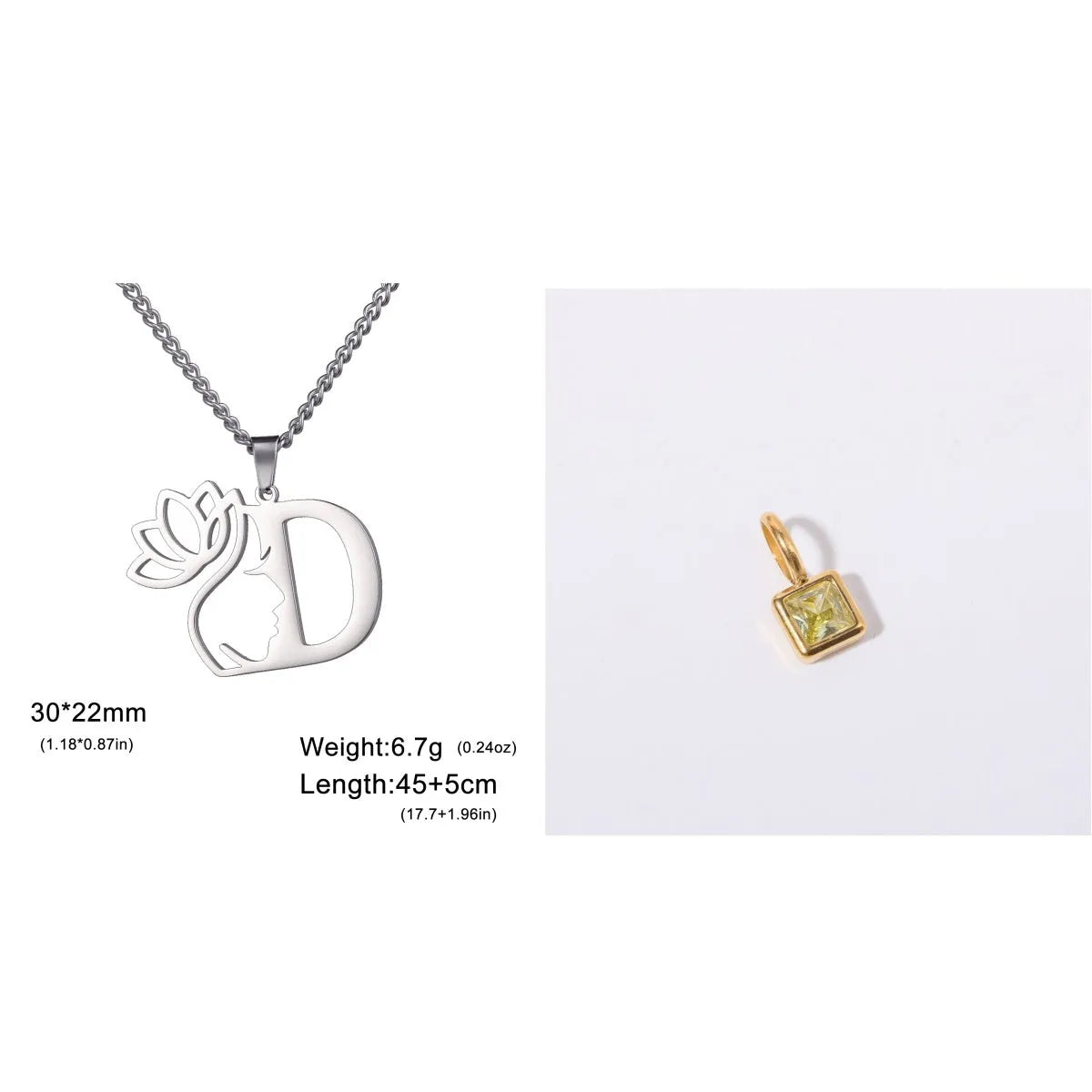 Stainless steel necklace with cross chain and a single initial letter pendant in gold tone.