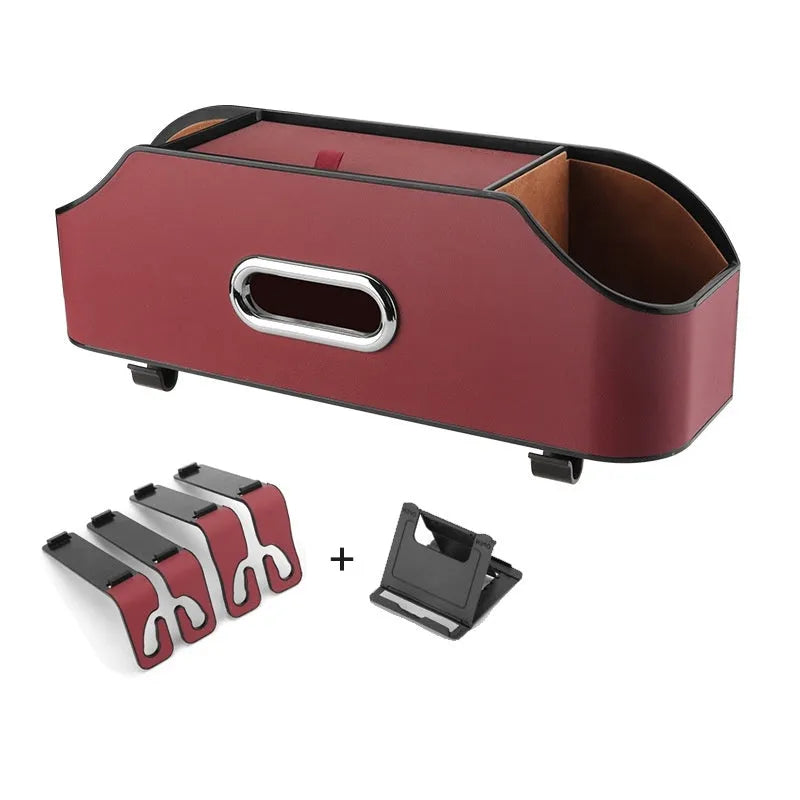 Genuine leather car tissue box organiser with additional storage compartment