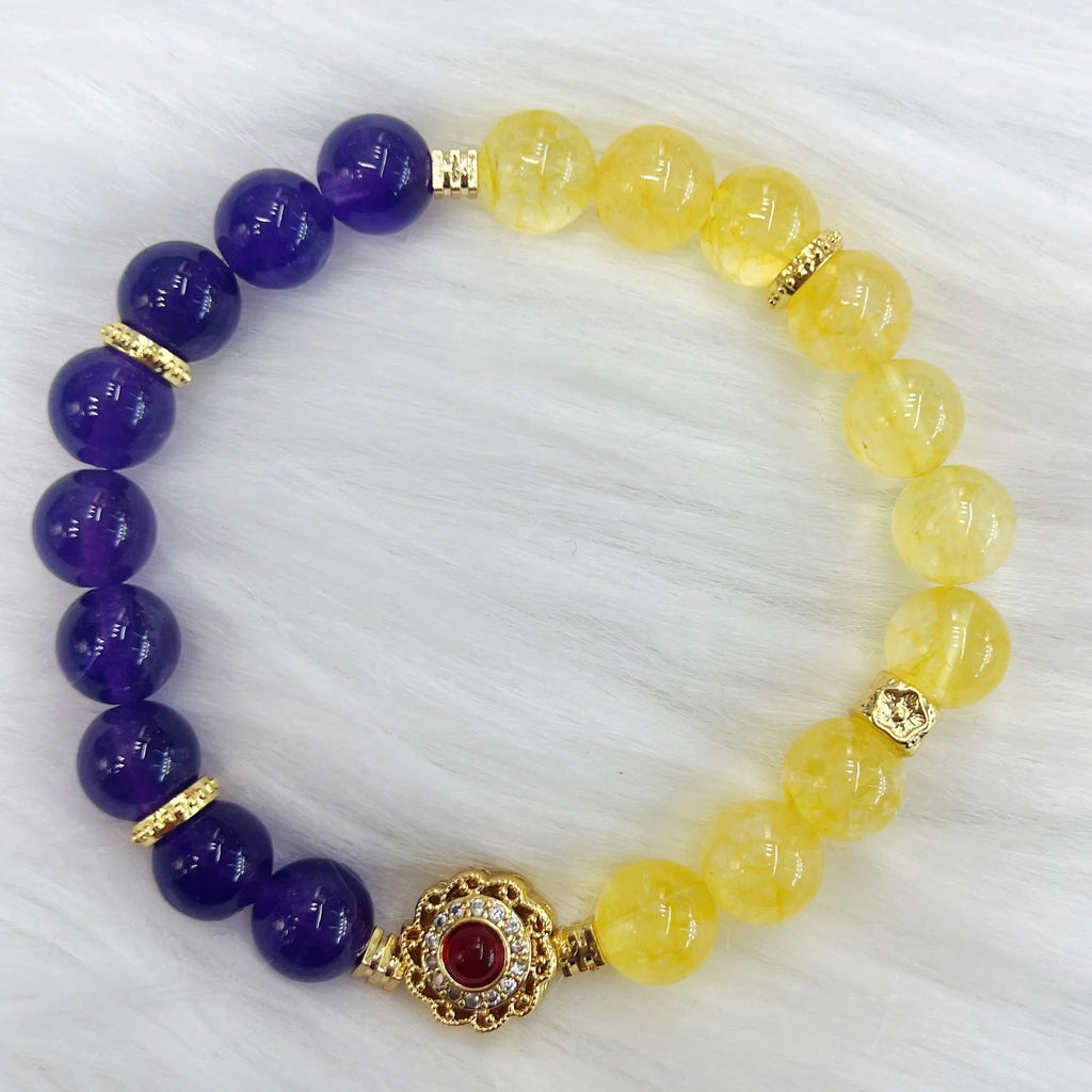 Handmade yellow and purple amethyst crystal bracelet for women, niche style
