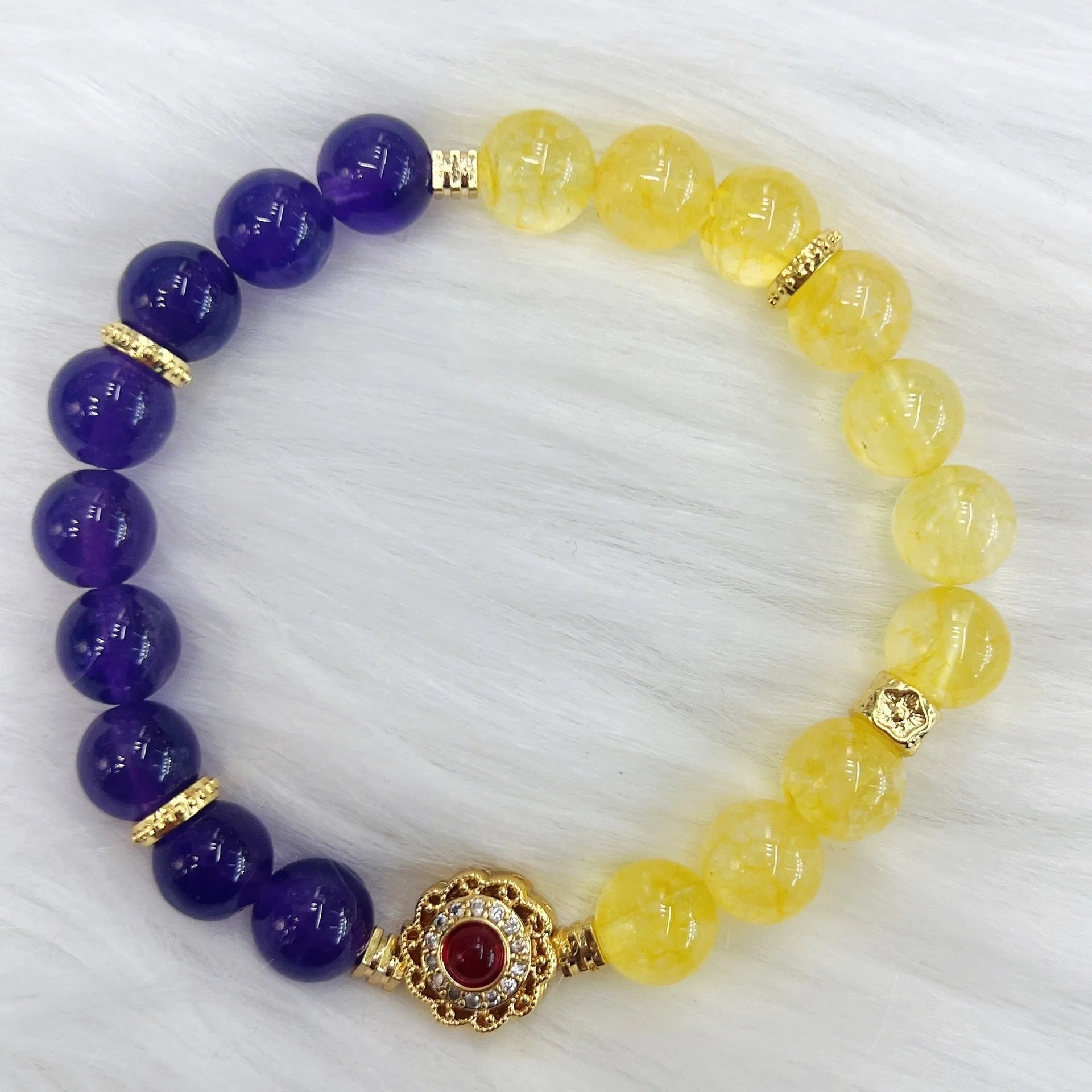 Handmade yellow and purple amethyst crystal bracelet for women, niche style