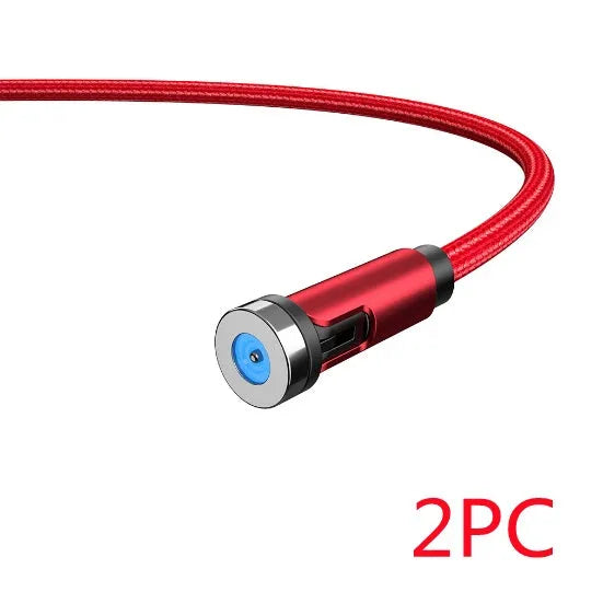 Essager black magnetic USB charging cable with rotating head and blue LED light on a white background.