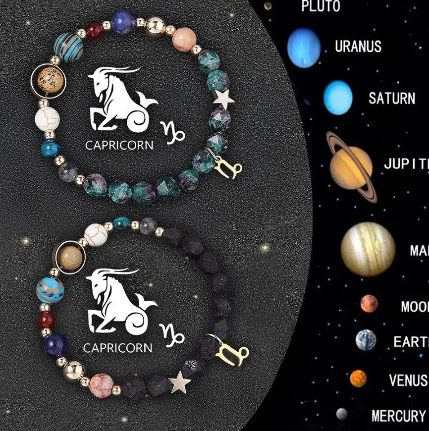 Two natural stone beaded zodiac bracelets showing different style options