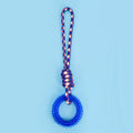 Braided cotton rope knot dog toy in bright colours for biting and tug of war play